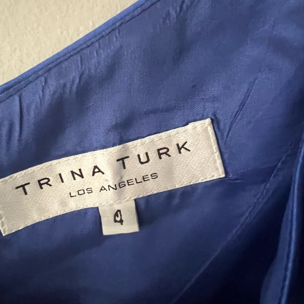 Trina Turk Blue Ruched One-Shoulder Cocktail Dress. New Year Holiday Event - Picture 2 of 7